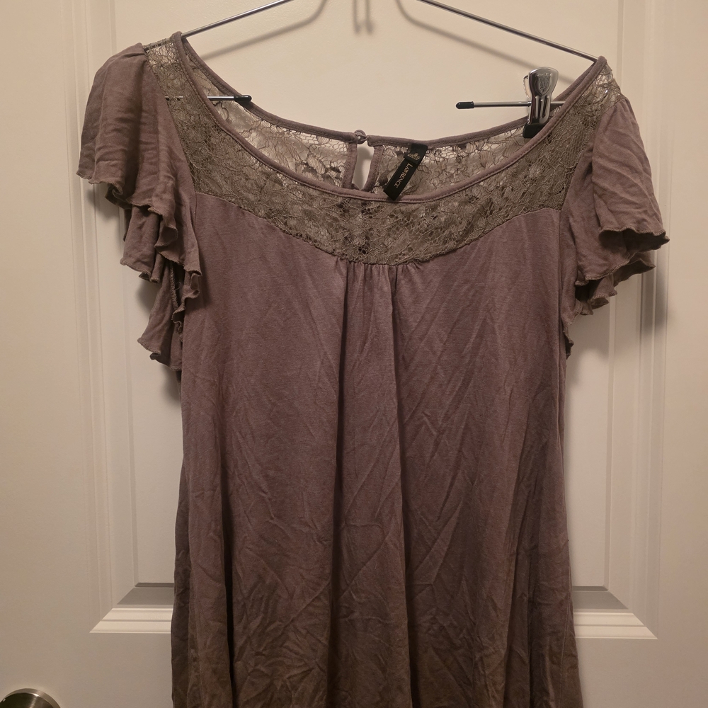 Elegant Lace Trim Purple Long Sleeve Top